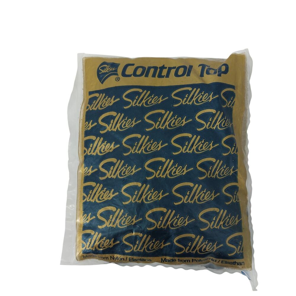 Vtg Silkies Control Top Medium Jet Black USA Pantyhose Women